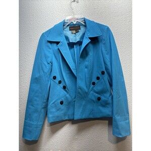 Nina Mclemore Womens Size 0 Blue Long Sleeve Open Front Blazer Jacket